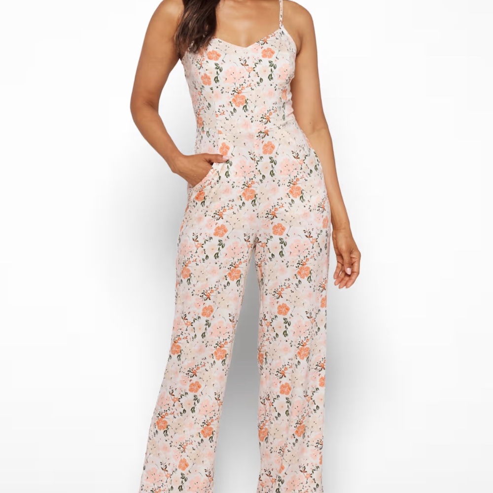 Pink floral crop jumpsuit